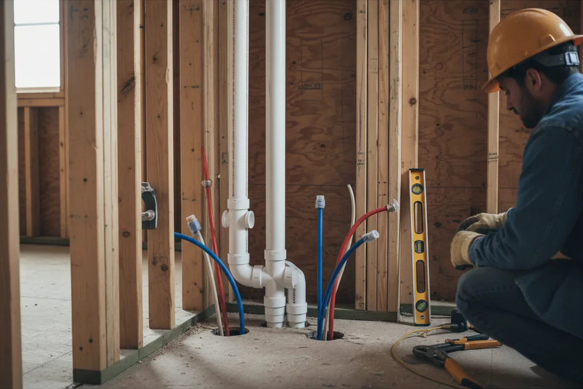 Drain and supply rough-in during Sump Pump Repair in Tye